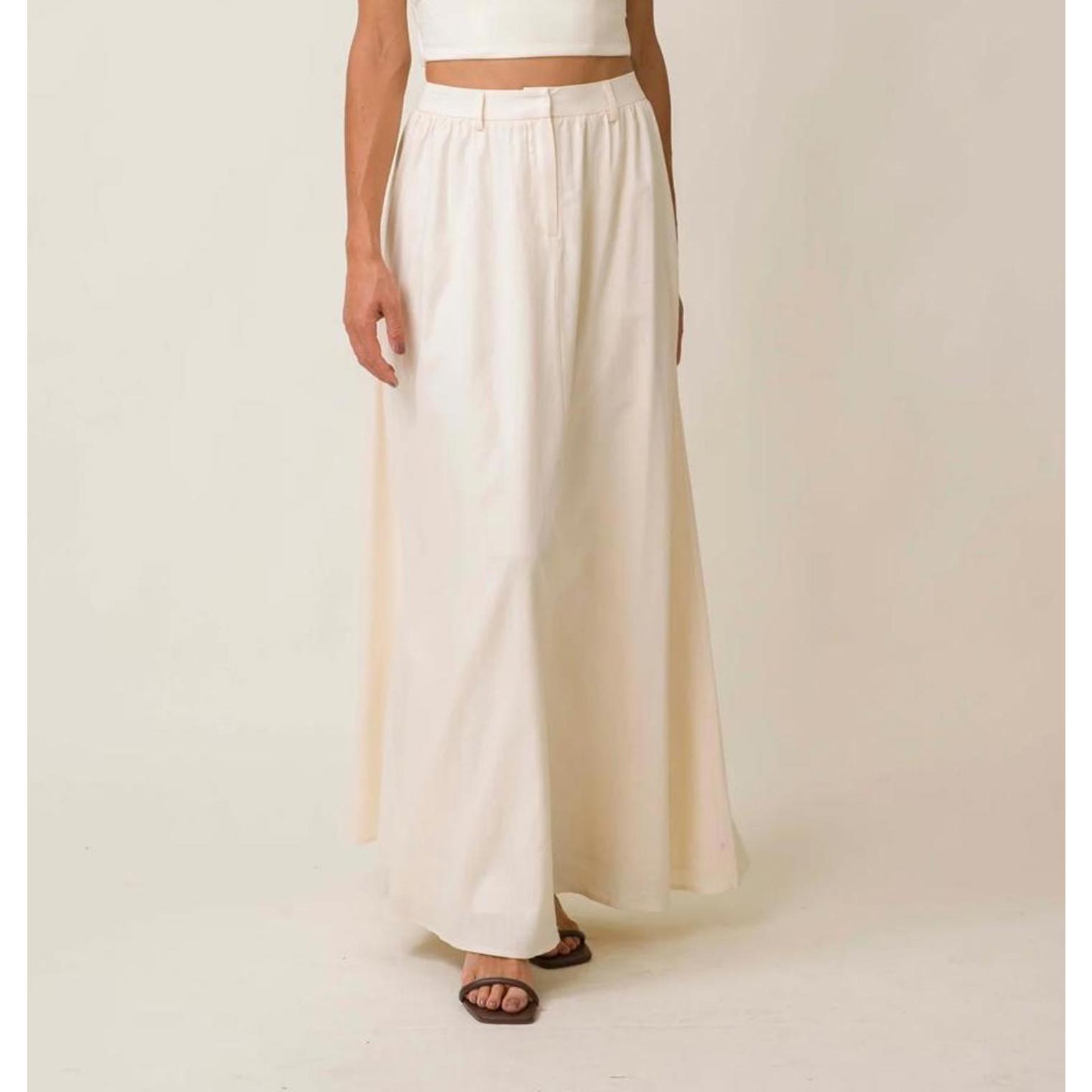 Anthropologie X Line & Dot - Cream Long Maxi Skirt With Elastic Waist, Size Xs